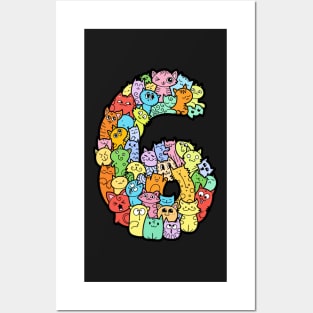 Number 6 six - Funny and Colorful Cute Monster Creatures Posters and Art
